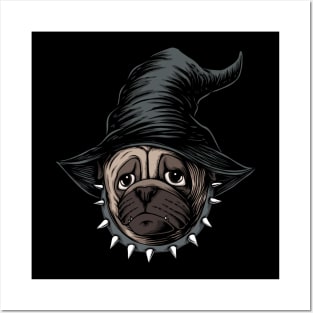 halloween pug dog wear hat witch illustration Posters and Art